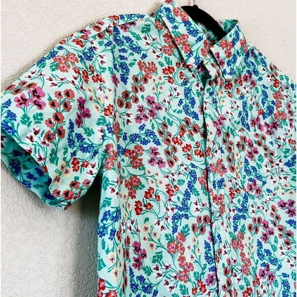 NWT! Crewcuts Floral Printed Green Short Sleeve Button Up Shirt Size 12 - Picture 2 of 4